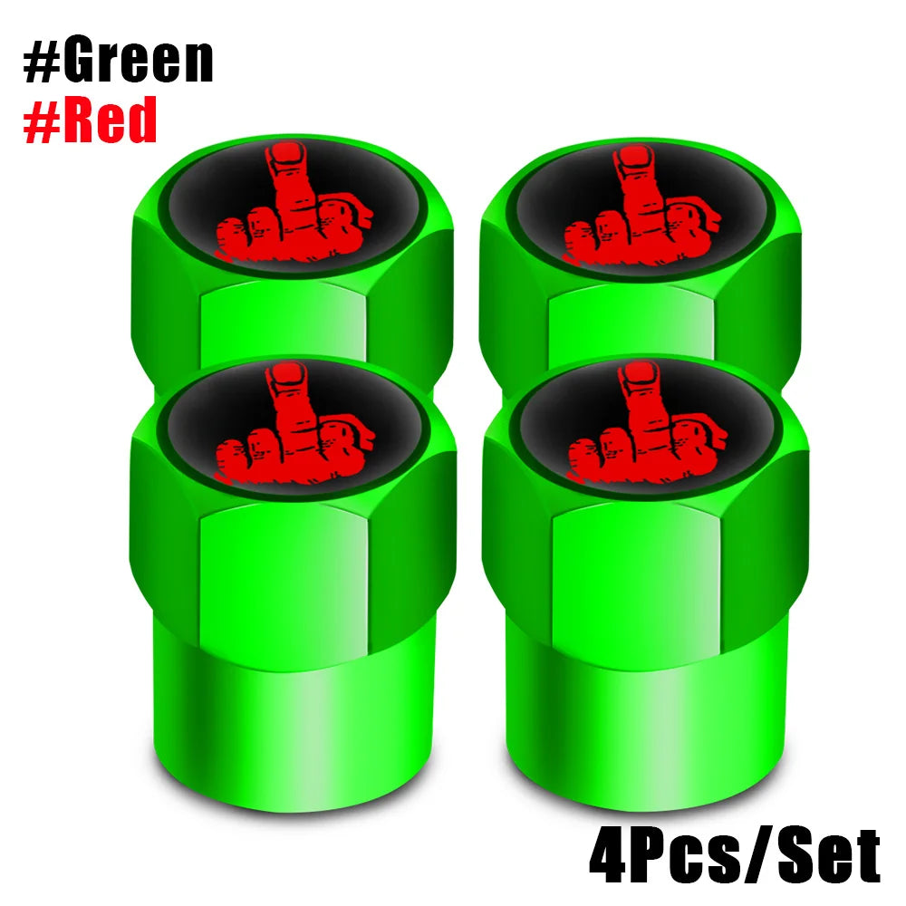 DSYCAR Tire Valve Caps (4 Pcs/Set ) Aluminium Alloy/Copper, Universal Middle Finger Stem Covers for Car, Truck, Motorcycle, Bike