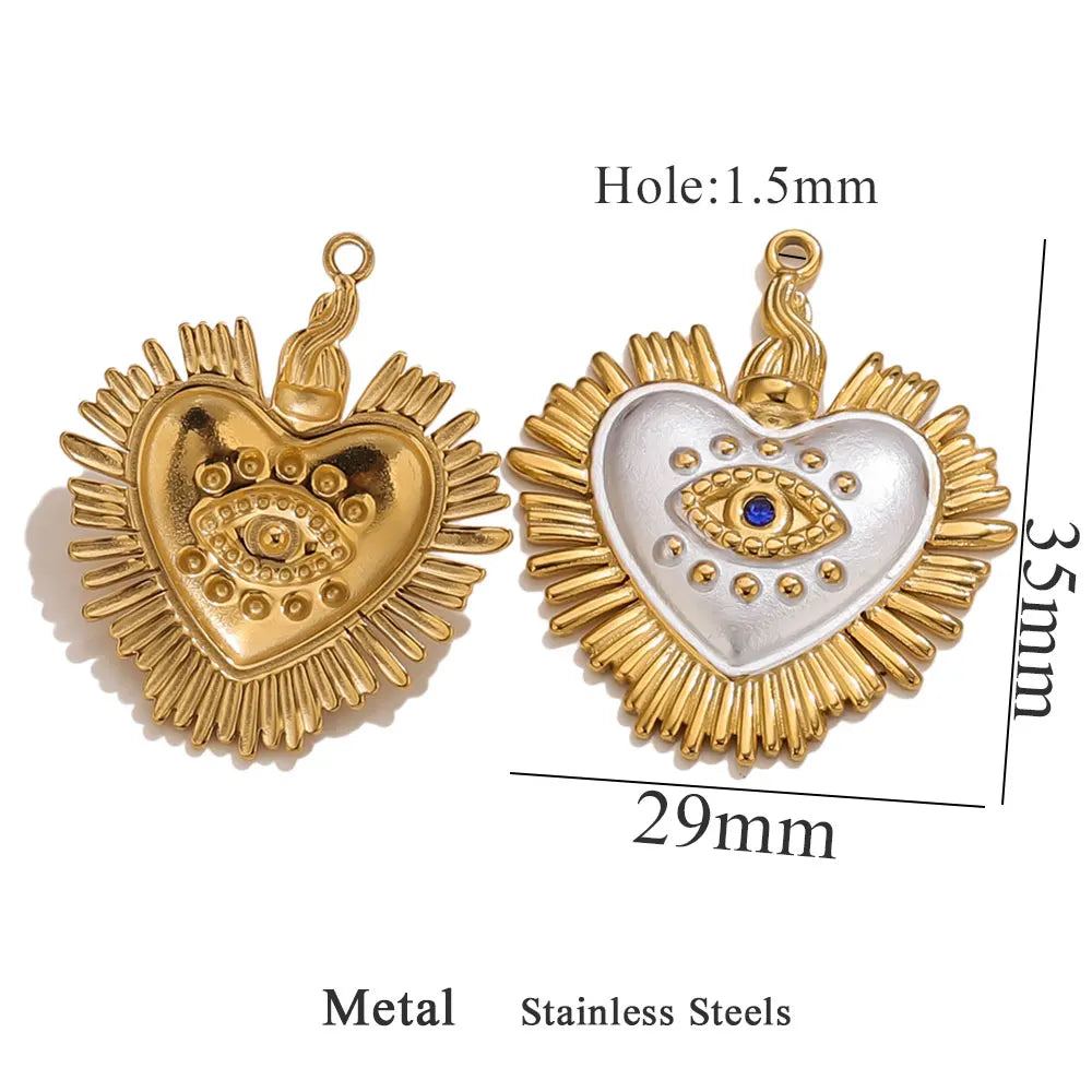 2PCS Gold-Plated Stainless Steel Charms Hand Evil Eye Heart Pendant Accessories For DIYJewelry Earrings Making Supplies Finding