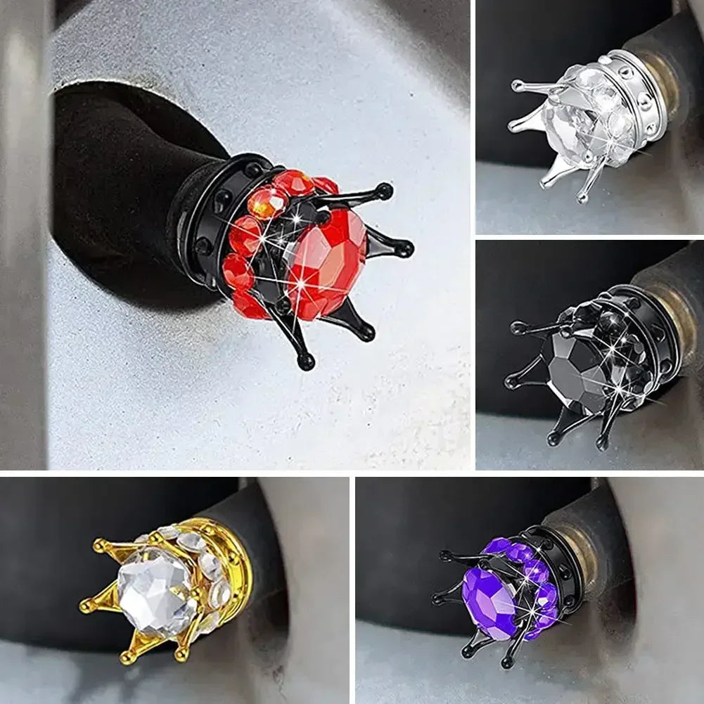 4PCS Car Motorcycle Bicycle Air Cover Car Wheel Tire Valve Caps Cover Crown Shape Bling Diamond Tyre Stem Dust Valve Caps Truck