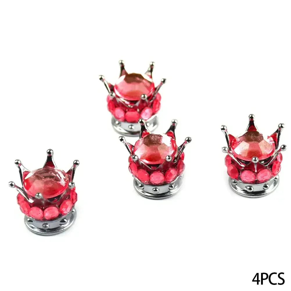 4PCS Car Motorcycle Bicycle Air Cover Car Wheel Tire Valve Caps Cover Crown Shape Bling Diamond Tyre Stem Dust Valve Caps Truck