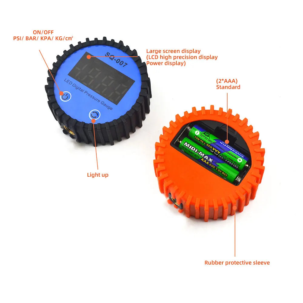 Car Motorcycle 0-255 PSI Tire Pressure Gauge LED Digital Display Inflation Hose Tire Pressure Monitor Pressure Gauge