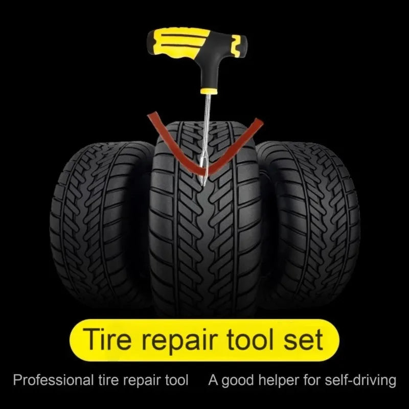 Emergency Tire Repair Kit for Cars, Motorcycles and E-Bikes - All-in-One Tire Repair Set with Durable Patching Glue Strips