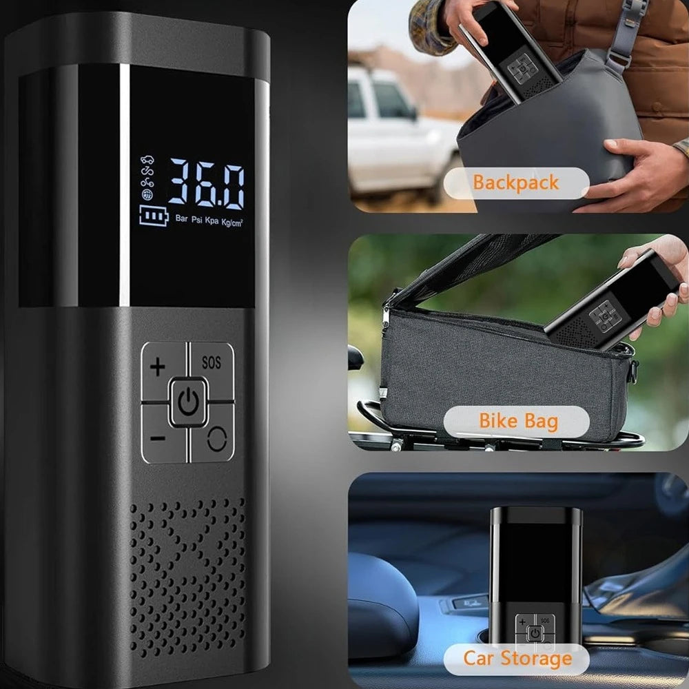 Motorcycle air pump, smart wireless digital tire inflator, emergency air compressor suitable for motorcycles, cars, and bicycles