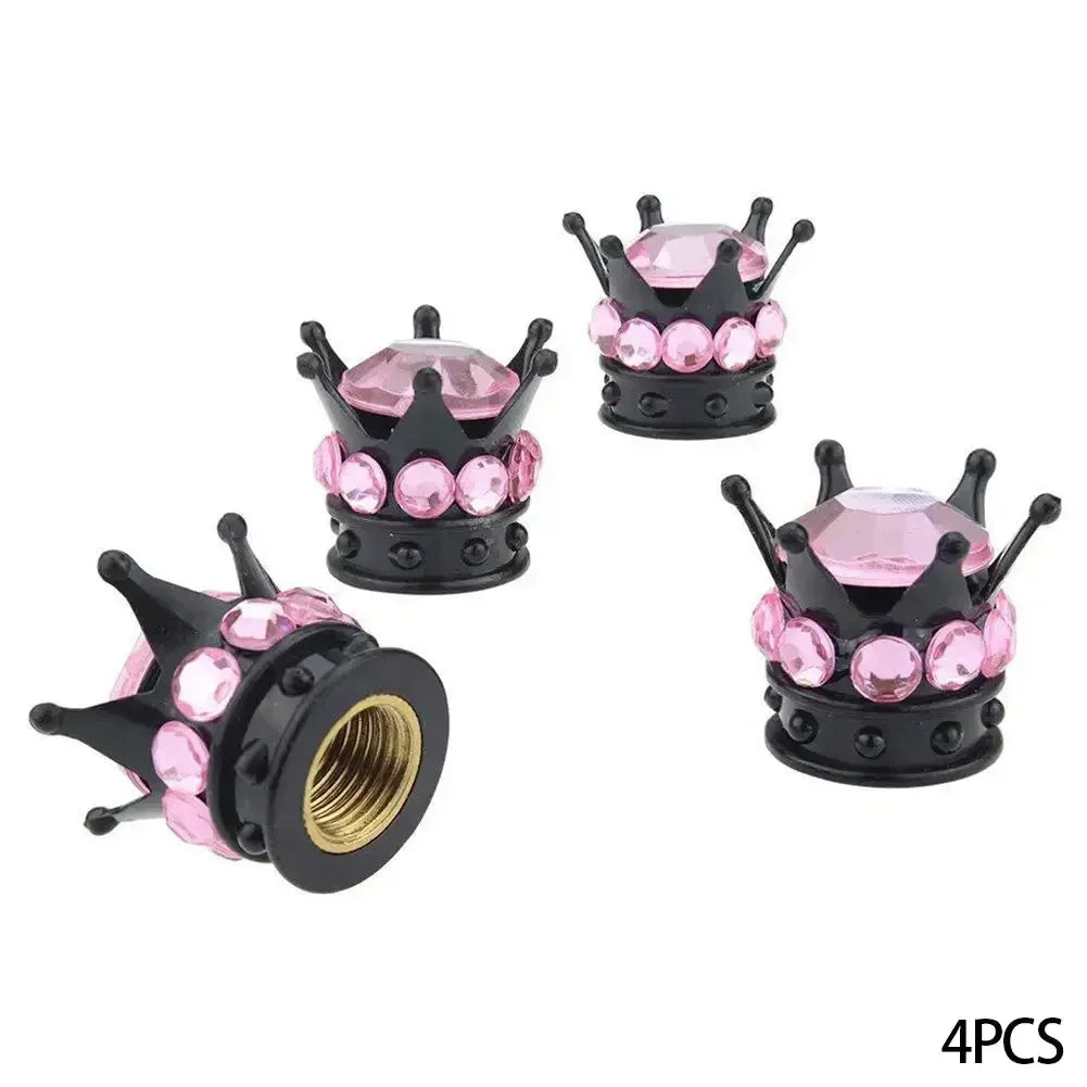 4PCS Car Motorcycle Bicycle Air Cover Car Wheel Tire Valve Caps Cover Crown Shape Bling Diamond Tyre Stem Dust Valve Caps Truck
