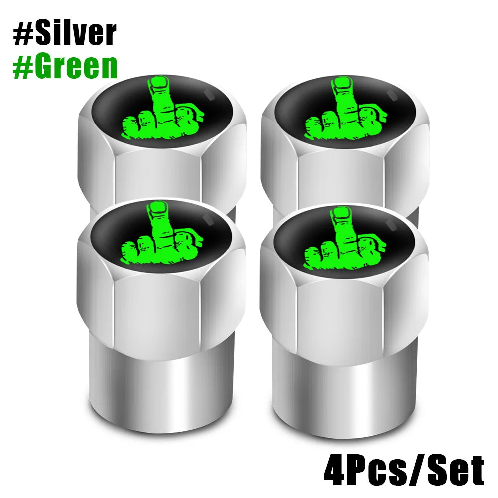 DSYCAR Tire Valve Caps (4 Pcs/Set ) Aluminium Alloy/Copper, Universal Middle Finger Stem Covers for Car, Truck, Motorcycle, Bike